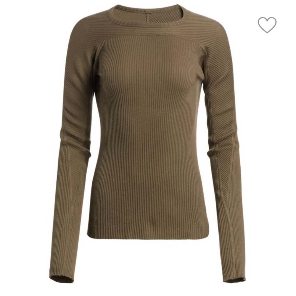 Helmut Lang cotton Rib Long Sleeve Crewneck Top size XS in Dark resin